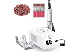 JIASHENG Electric Nail Files Professional, 30000 RPM Nail Drill Set for Acrylic Gel Nails Kit, Portable Manicure Pedicure Kit with Sanding Bands and Nail Drill Bits Salon and Home Use(White)