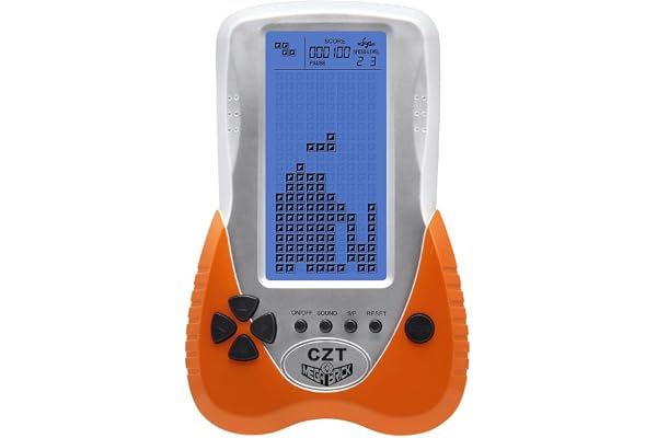 CZT Retro Brick Console de Jeu Rétro-éclairage Bleu Intégré 23 Jeux Tank Battle/Racing Écouteurs Enfichables Casse-tête Dispositif de Jeu Portable de Poche Jouet pour Enfants Cadeau de Noël (Orange)