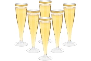 Mispudin 30 Styck Champagneglas Plast, 130ml Guldkant | Återanvändbar champagne, elegant flöjtkopp för bröllop, trädgårdsfest, födelsedag, picknick, nyårsafton, fest
