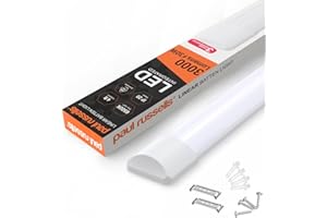 paul russells 4ft LED Batten, Ceiling Fitting Tube Light, 6500K Daylight, 30W, 3000 Lumens, Light for Office, Bathroom, Kitchen, Garage, Warehouse Fluorescent Lighting Replacement, 1 Pack