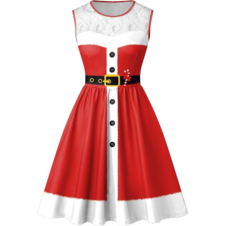 Damen Weihnachtskleid Mit Plüschkragen – V-Ausschnitt Langarm Partykleid Festlich Retro