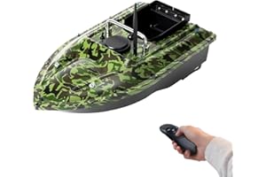 Charocean 500m Ferngesteuert Futterboot Angeln Nachtangeln Fischköder Köderboot mit LED-Navigator-Licht, Fernbedienung Futterboote Bait Boat Ferngesteuertes Köderboot 1.5 KG Beladung (Tarnung)