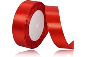 ASALZBOAY Geschenkband Rot 25 mm Breit,23 Meter Satinbänder Rot Stoff Schleifenband Kunsthandwerk, Kränze, Hochzeitsdekoration, Weihnachten, Haarbögen, Blumensträuße, Geburtstag und Geschenkverpackung
