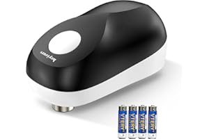 hoyiours Apriscatole elettrico， apriscatole one-touch — Avvio e arresto intelligenti, bordi lisci, design senza fili, ideale per chef (fornito con 4 batterie AA) Nero