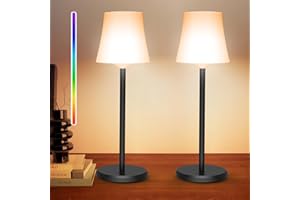 Ainostone Pack of 2 Table Lamps, Wireless Battery Touch LED Table Light with USB-C Rechargeable 3 Colour Temperatures + RGB Continuously Dimmable IP54 Waterproof for Dining Room Bedroom Outdoor