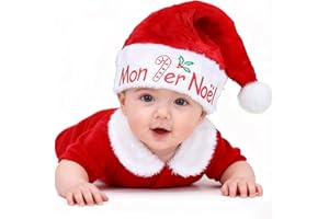 DPKOW Cadeau Mon Premier Noël Bonnet Bébé, pour Tenue Déguisement Noel Bébé Fille Garcon Costume Photobooth Accessoires Mon 1er Noël Chapeau Souvenir, pour 4-12 Mois, Peluche Douce Confortable