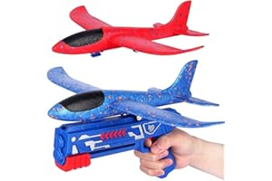 BubPen Airplane Launcher Toy with Stickers, Plane Games for Kids, Foam Throwing Glider, Catapult Aeroplane Gun for Boys and Girls, Flying Outdoor Gadget