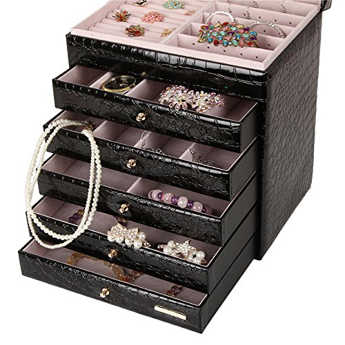 ROWLING Schmuckkoffer Schmuckkästchen Schatulle mit 5 Schublade ZG209 (Schwarz) - 4