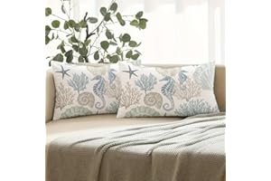 Miuyunya 2er Set Outdoor Kissen 30x50 cm Wetterfest Blau Maritim Kissenbezug Frühling Sommer Wasserfest Kissenbezüge Retro Seestern Hippocampus Sofa Dekokissen Kissenhülle für Garten Sofakissen