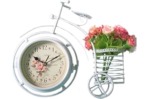 S.W.H SWHONG Pastoral Design Moderno Creativo de Doble Cara Triciclo Titular de la Pluma Digital Home Office Shop Decoración Mesa de Soporte Reloj de Navidad Regalos Blanco