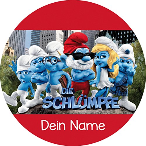 Preisvergleich Produktbild Tortenaufleger Schlümpfe1 mit Wunschname / 20 cm Ø