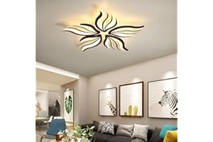 LANEKD Nowoczesna lampa sufitowa LED, 50 W, do montażu podtynkowego, akrylowa, płatkowa, lampa sufitowa, salon, jadalnia, żyrandol, sypialnia, oświetlenie sufitowe, kształt poroża, ściemniane lampy wiszące (czarne, Ø75 cm x wys. 8,5 cm)
