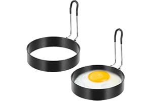 Dimeho Lot de 2 anneaux à œufs antiadhésifs en acier inoxydable moule de cuisson pour crêpes œufs à frire cercles de crumpets ronds muffins anglais plaque chauffante pour camping petit-déjeuner