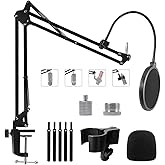 Boom Arm Mic Stand for Blue Yeti, HyperX Quadcast, Nano, Snowball, Elgato Wave, Fifine K688 and Other Mic, Adjustable Microph