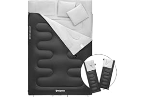 KingCamp Sacco a Pelo Matrimoniale Extra Grande, Sacco a Pelo 4 Stagioni Enorme 220x150cm con 2 Cuscini,Separabile in 2 Sacchi a Pelo Singola,Portatile Comodo Campeggio Leggero con Custodia