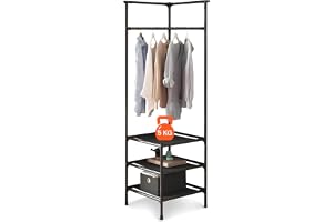 Avilia Hörnklädhängare med 3 hyllor - 180 x 45 x 45 cm, klädhängare kapacitet 5 kg i hylla - utrymmesbesparande design för kl