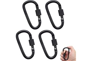 GZDAOXIA 4 pezzi moschettone portachiavi,moschettoni in lega di alluminio,multiuso moschettoni con tappo a Vite,per Zaino, Campeggio,portachiavi, tende (nero)