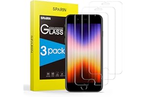 SPARIN 3 Pack Protector de Pantalla Compatible con iPhone SE 2022,iPhone SE 2020, iPhone 8, iPhone 7 y iPhone 6s, Sin Cobertura Toda, Cristal Templado 9H Dureza