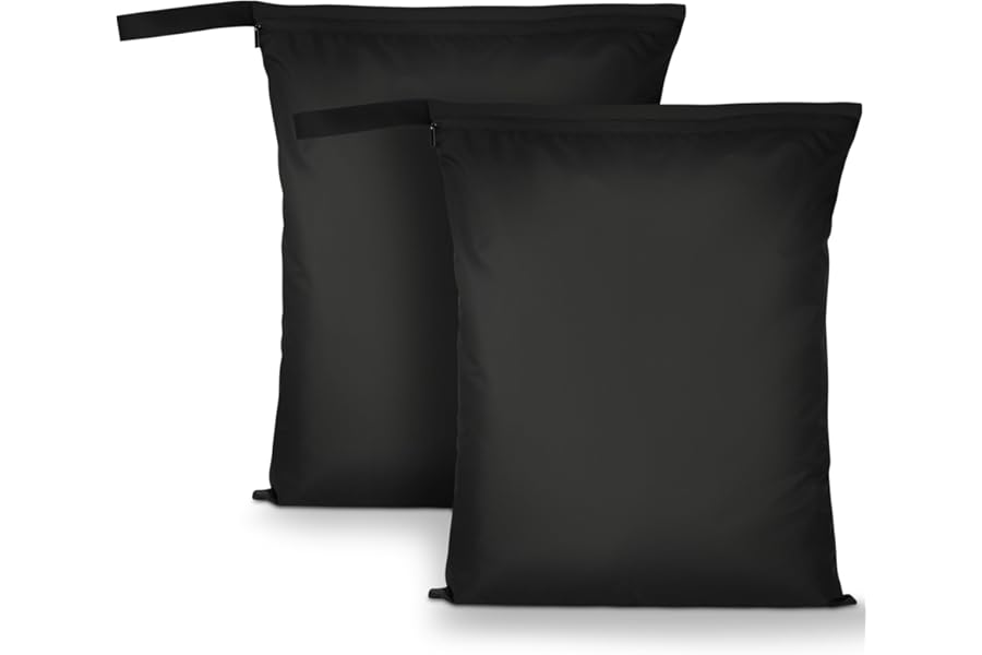 AOOSA 2PCS Wet Bags, Waterproof Travel Laundry Bag, Reusable Cloth Diaper Bags with Handle & Zipper, Washable Travel Tote Organizer Yoga Bag for Baby Items, Wet Swimsuits, Beach, Gym, Camping (Black)