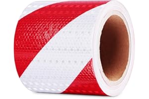 GOIEHIR 12m × 10cm Nastro Catarifrangente Adesivo, Nastro Segnaletico Rosso Bianco, per la Sicurezza dei Segnali di Avvertimento