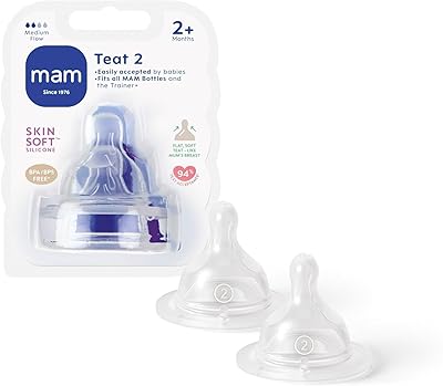 MAM Teats Size 2 | 2 Pack | Medium Flow | Fits All MAM Bottles | Suitable from 2+ Months | Made...