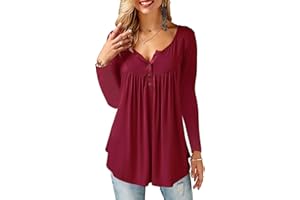 Beluring Women Casual V Neck Tops Long Sleeve Pleated Tunic Tops Shirts Blouse