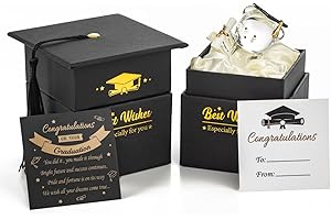 SAFRI Graduation Gift Glass Teddy Bear with Poem in Mortar Board Cap Box