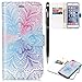 Produktbild iPhone 6 Handyhülle,iPhone 6S Hülle,WIWJ PU Cover Case Leder[Gemalt zwei-in-one Kann Getrennt Werden Leder Case]Hülle für iPhone 6/iPhone 6S-Blaue rosa Blume