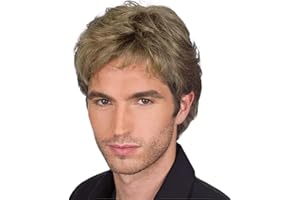 Becus Parrucche da Uomo con Parte Laterale Frangetta Corta Bionda Mix Marrone Scuro Radice Strato Taglio Corto Parrucche Ricci per Uomo Uso Quotidiano