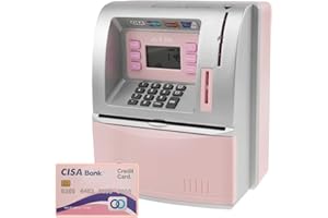SHAOJIAN Money Box Piggy Bank for Kids, ATM Electronic Password Money Savings Box, Cash Can Auto Scroll Paper Money Saving Box for 6+ years Old Boys Girls Birthday Girls (pink)
