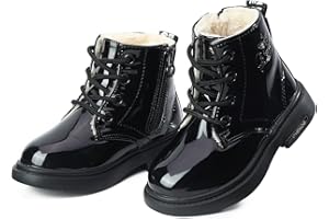 Hoylson Bottes et Bottines Fille Botte Lacets Enfant Girls Hiver Chaud en Cuir 1-12 Années avec Fourrure Taille