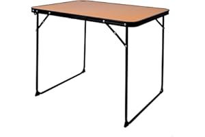 AKTIVE Table Haute Pliante, 80X60X67 cm, Anti-Bascule, Structure en Acier, Plateau en MDF Effet Bambou, Poignée de Transport, Tables de Camping, Plage, Jardin (63017)