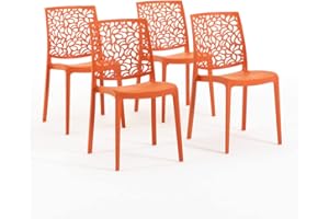 RATTATAN Anna - Chaises en résine renforcée de Fibre de Verre, empilables, Usage intérieur et extérieur (4, Orange Papaye)