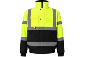 BLOOM BLENDS High Visibility Bomber Jacket Waterproof Reflective Safety Coat – Hi Vis Workwear Winter Jacket with fleece Lining, Waterproof Outer & Removable Hood