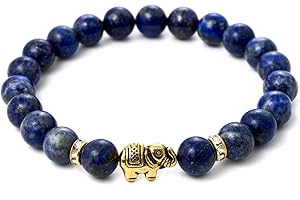 Elefant Armband mit echten 8mm Naturstein Perlen und Kristall Highlights mit Echtheitszertifikat - Rosenquarz Armband, Amethyst Armband, Bergkristall Armband, Turmalin Armband, Tigerauge Armband