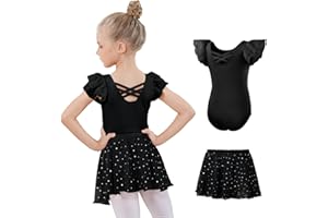 Gogokids 2 Pack Ballet Dress for Girls, Kids Short Sleeve Gymnastics Costume with Removable Shiny Skirt, Children Ballet Dancewear Set Perfect for Ballet Dance Class and Performances 3-11 Years