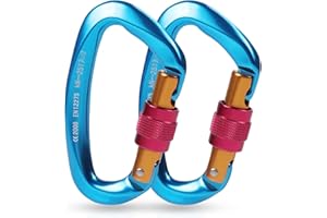 WEINSAMKEIT Mosquetones de Bloqueo, 2 Piezas Mosquetones de 25 KN, Forma de D con Puerta para Alto Uso con Tornillo para Camping, Hamacas, Columpio, Llavero, Correa de Perro