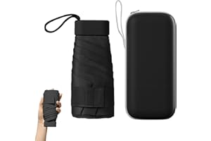 OGRMAR Mini Folding Umbrella, Portable UV Umbrella with Storage Box, 6 Ribs Mini Travel Sturdy Pocket Umbrella, Small Light-Weight Waterproof, Portable Compact Folding Umbrella for Women Men Girls, Black