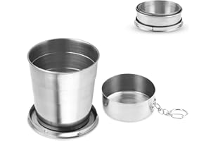 HERCHR Tasse Pliable de Voyage 250ml, Tasse Rétractable Acier Inoxydable, Gobelet Pliable en Inox, gobelet pliable inox,Mug à café Portable Gobelet Retractable avec Clip Mousqueton pour Voyage, Camping