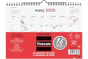 Finocam - Calendario Neutro Pared 16 Meses 2024 2025 Mes Vista Septiembre 2024 - Diciembre 2025 (16 meses) Neutro Catalán