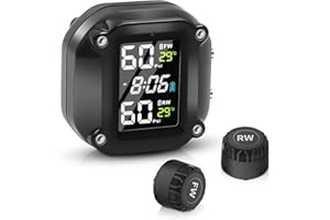 Avutrel TPMS Motocicleta Sistema de Monitoreo de Presión de Neumáticos, Carga USB Magnética, 5 Funciones de Alarma, Diseño Impermeable IP67, con 2 Sensores Externos Pantalla LCD