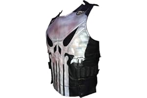 Aksah Fashion S The Punisher Saison 2 Frank Castle Gilet en cuir noir avec logo tête de mort