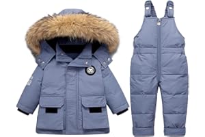 Acuryx Schneeanzüge für Baby-Mädchen Bekleidungsset Winter Kinder 2 Stück Daunenjacke Mantel mit Schneelatzhose Lätzchen Hose Jungen Mädchen Skianzug Kleidung