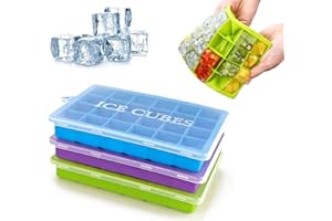 FANXIYA 3 Recipientes para Cubitos de Hielo Recipiente para Cubitos de Hielo Libre de BPA con Tapa Molde para 24 Cubitos de Hielo Molde para Cubitos de Hielo de Silicona Certificado por LFGB
