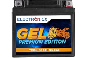 Electronicx GEL YTX5L-BS Batteria moto 12V 5Ah 85A – compatta, senza manutenzione, sigillata, anti-perdite e resistente a vibrazioni – batteria ad alte prestazioni per scooter, moto, quad, ATV