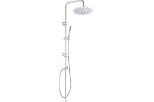 Görbach Colonne de Douche Mecanique en Acier inoxydable Ensemble de Douche Mural Robuste sans Mitigeur pour Baignoire, avec Pommeau de Pluie et Douchette D20cm