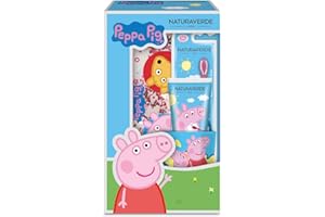 Naturaverde | Peppa Pig Gift Set Oral Care, Spazzolino da Denti Manuale, Dentifricio Bambini Gusto Fragola 75ml, Bicchierino e Pochette Glitter