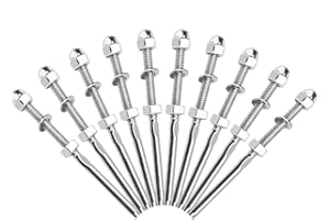 XAVSWRDE 10 PCS Threaded Cable Tensioners, Threaded Terminal Tension Stud Ends, 316 Stainless Steel Rigging Hardware Balustrade Kit for 1/8" Cable Railing Rigging Systems Wire Rope Connectors