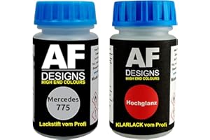 ALEX FLITTNER DESIGNS Lackstift für Mercedes/Daimler Benz 775 Iridiumsilber Pearl Metallic + Klarlack je 50ml Autolack Basislack Set