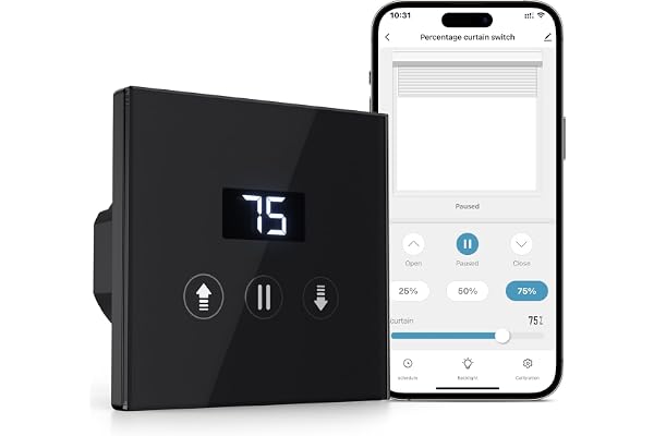 Allevoi Interrupteur Volet Roulant Connecté, 80 * 80 mm Interrupteur Tactile de Stores Compatible avec Alexa/Google Home, Équipé un Écran LCD en Pourcentage Contôle à Distance - Noir